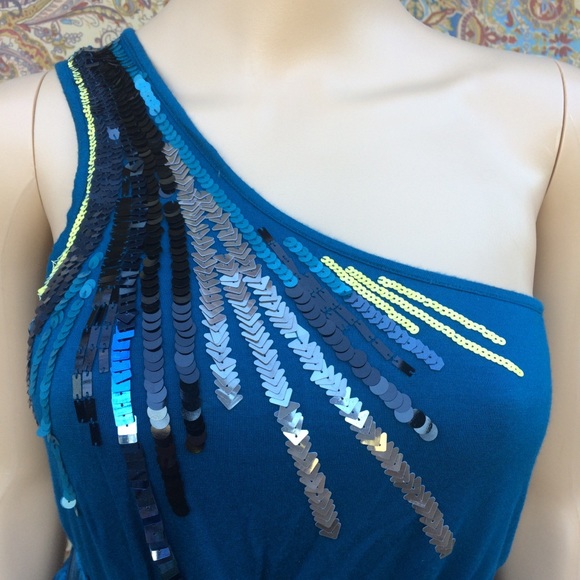 Jodi Arnold-The Limited Silk & Sequins One Shoulder Cocktail Mini dress, sz 4 - Picture 3 of 6